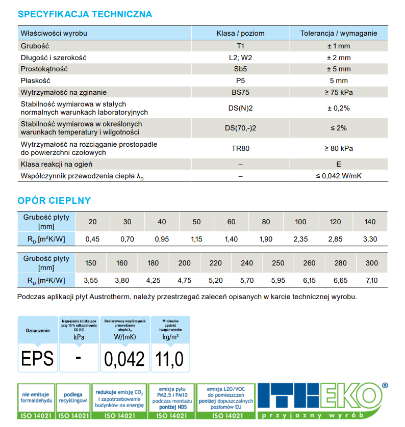 specyfikacja techncizna Austrotherm EPS 042 FASSADA